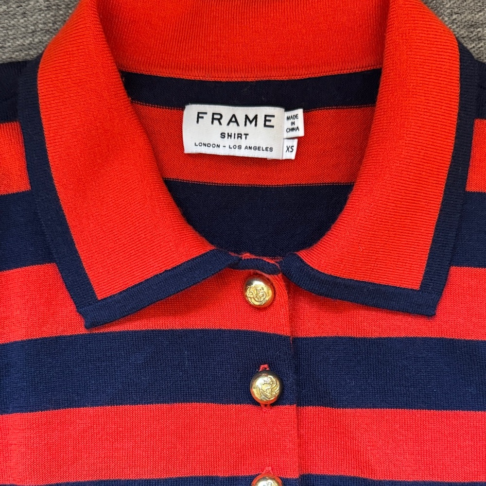 Frame Denim Red and Navy Striped Knit Top